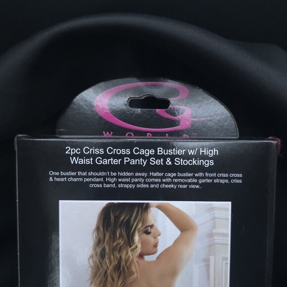 Cage Bustier Lingerie High Waist Garter Set Pink One Size G World - Picture 5 of 8